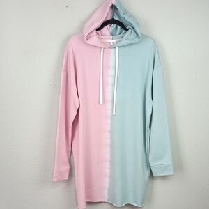 Womens Oversized Pink and Blue Cozt Tunic Tie-Dye Hoodie sz L